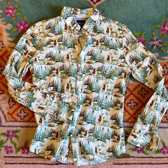 Happy holidays Fun Print button down longsleeve shirt - Picture 1 of 3